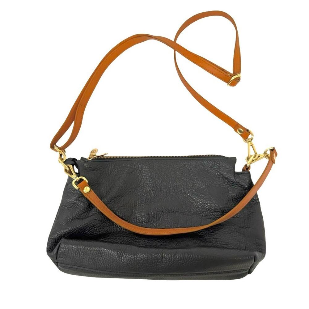 Valentina Italia Black Brown Pebble Leather Shoulder Bag Purse Handbag 12x7x3